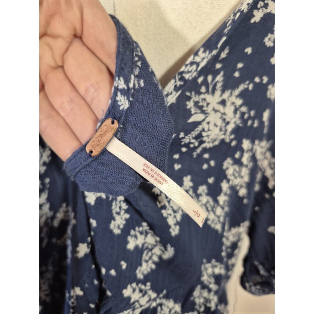 Free People Belezza Babydoll Floral Printed Blue Cotton Mini Dress Large - Picture 12 of 12